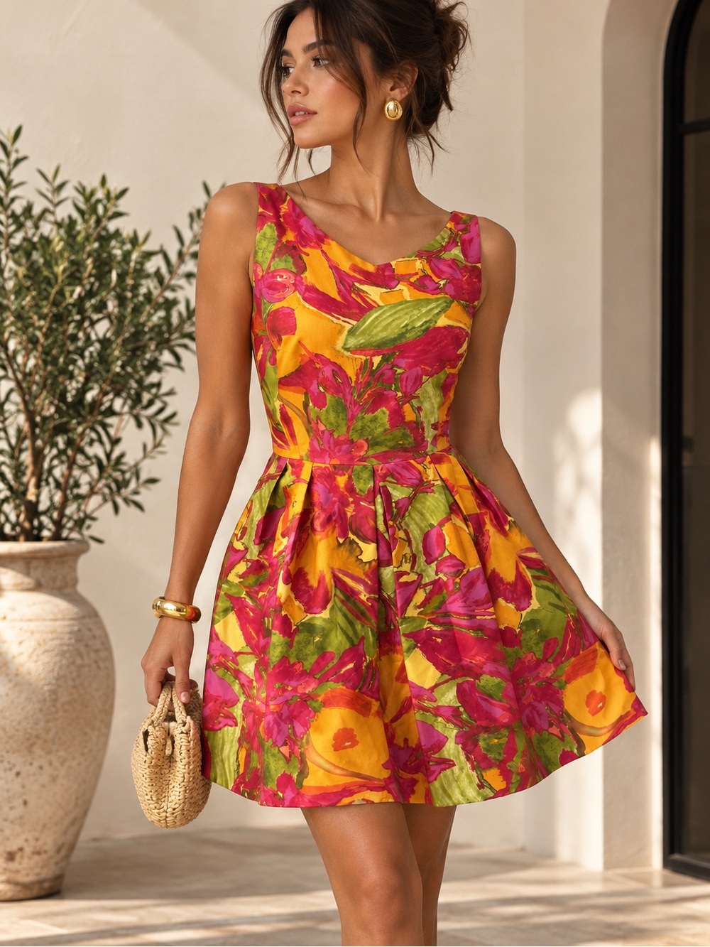Kay Unger 100% Silk Floral Dress Sz 10 Sleeveless Fit & Flare Pink Green NWOT